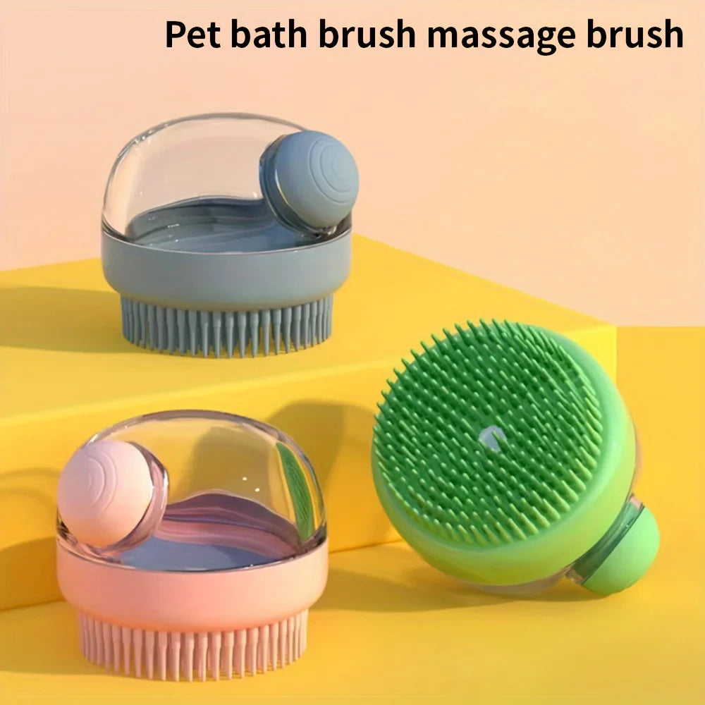 Dog Bath Brush with Soap Dispenser Silicone Bristle Pet